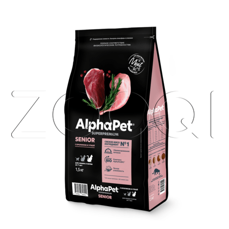 Корм AlphaPet Superpremium Senior для кошек (кролик, утка)