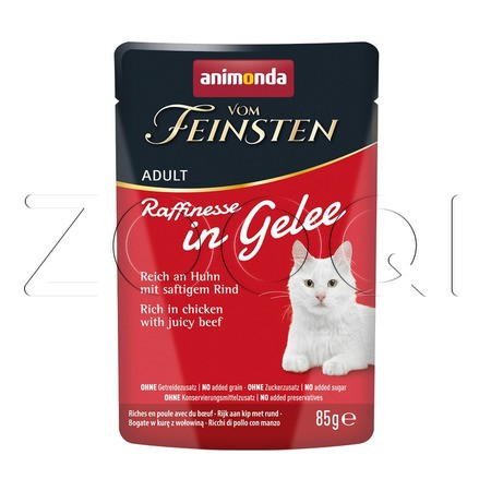 Пауч Vom Feinsten для кошек (курица, говядина в желе), 85 г