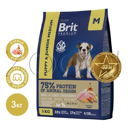 Brit Premium Dog Puppy and Junior Medium с курицей для щенков средних пород