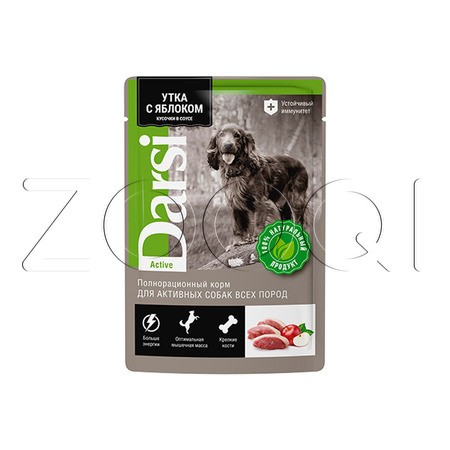 Darsi Acive Паучи для активных собак всех пород «Утка с яблоком кусочки в соусе», 85 г