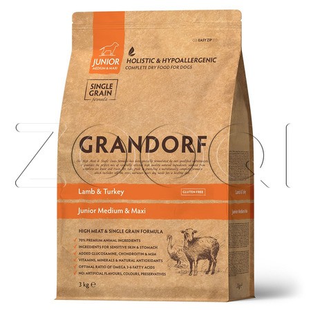Grandorf Dog Junior Medium & Maxi Lamb & Turkey для юниоров средних и крупных пород (ягнёнок с индейкой)