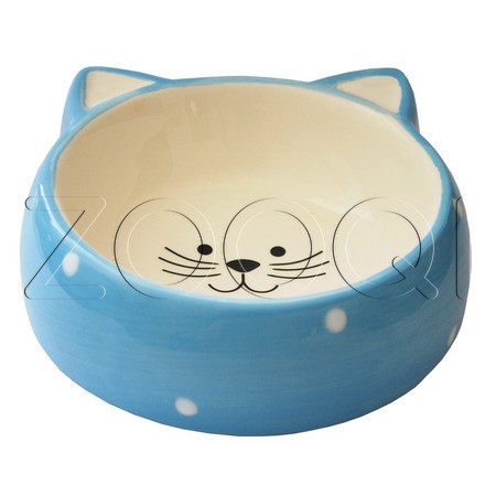 №1 Миска керамическая «Мордочки кошки» в горошек, 12.5x12.5x3.8 см, 180 мл
