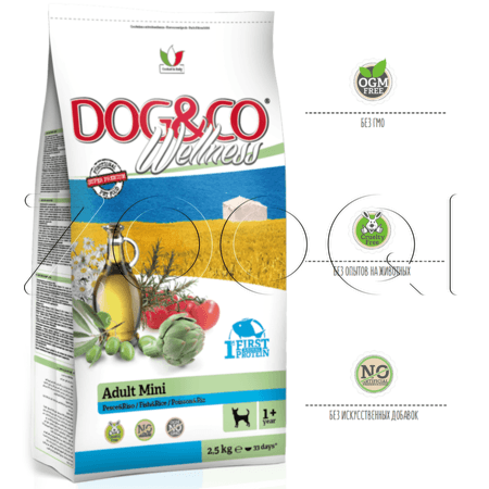 Dog&Co Wellness Adult Mini Fish & Rice для взрослых собак мелких пород (рыба c рисом), 2,5 кг