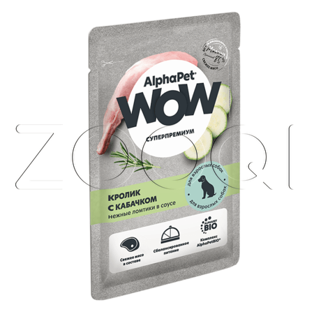 Пауч AlphaPet WOW Суперпремиум для собак (кролик с кабачком в соусе), 85 г