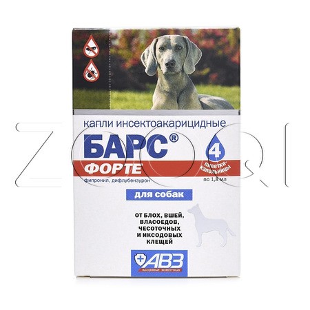 Барс Форте Капли инсектоакарицидные для собак, 4 пипетки
