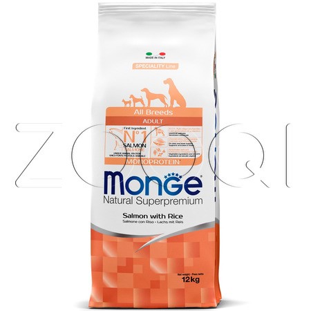 Monge Dog Speciality Line Monoprotein Adult для взрослых собак всех пород (лосось, рис)