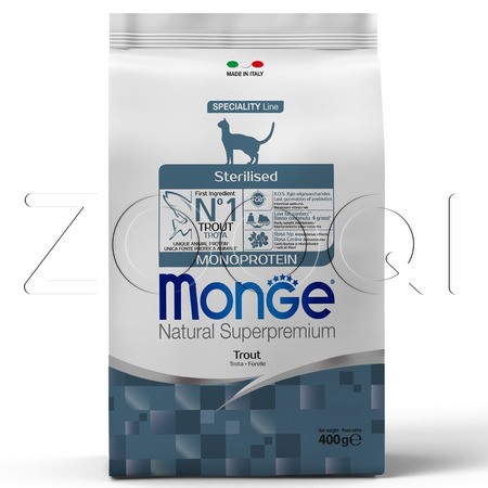 Корм Monge Cat Speciality Line Monoprotein Sterilised для кошек (форель)