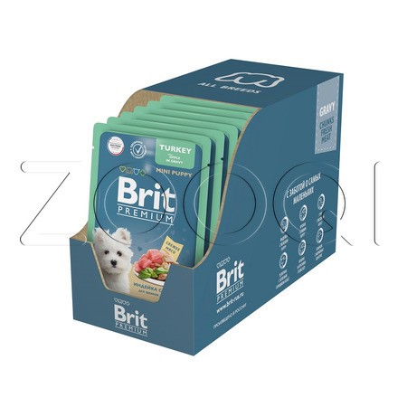Brit Premium Пауч с индейкой с яблоком в соусе для щенков мини пород, 85 г
