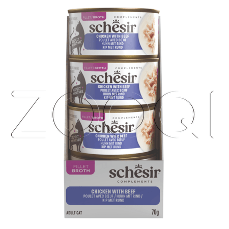 Консерва Schesir Cat Complements для кошек (курица, говядина в бульоне), 70 г
