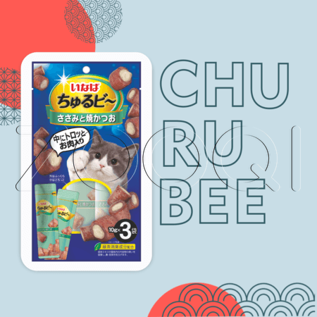 INABA Churu Bee Запеченные трубочки для кошек (куриное филе, тунец Кацуо), 10 г x 3 шт