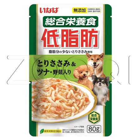 Пауч INABA Teishibo для собак (куриное филе, тунец Кацуо с овощами в желе), 80 г