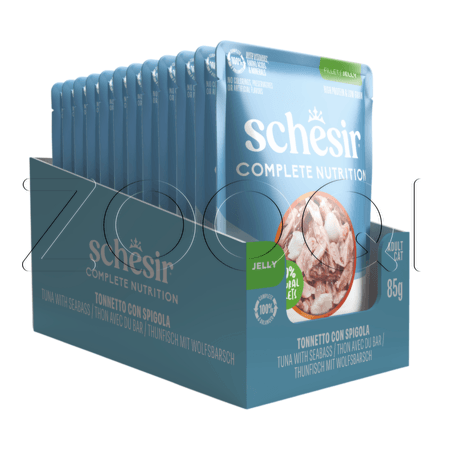 Пауч Schesir Cat Complete Nutrition для кошек (тунец, сибас в желе), 85 г