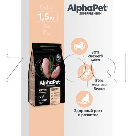 Корм AlphaPet Superpremium Kitten для котят, беременных и кормящих кошек (цыпленок)
