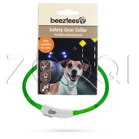 Beeztees Ошейник силиконовый для собак с подсветкой. Зеленый (35 см*10 мм)