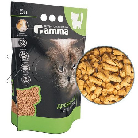 Gamma Наполнитель для кошачьих туалетов (древесный впитывающий, мелкие гранулы), 5 л