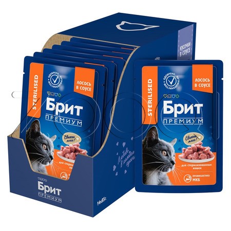 Пауч Брит Премиум Cat Sterilised для кошек (лосось в соусе), 85 г