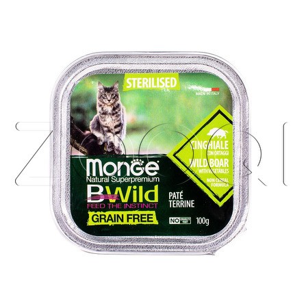 Monge Cat BWild Grain Free Sterilised для стерилизованных кошек (кабан, овощи), 100 г