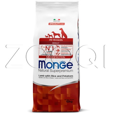 Корм Monge Dog Speciality Line Monoprotein Adult для собак (ягненок, рис, картофель)