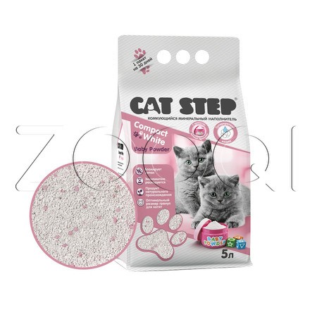Cat Step Compact White Baby Powder Белый комкующийся минеральный наполнитель (детская пудра) , 5 л