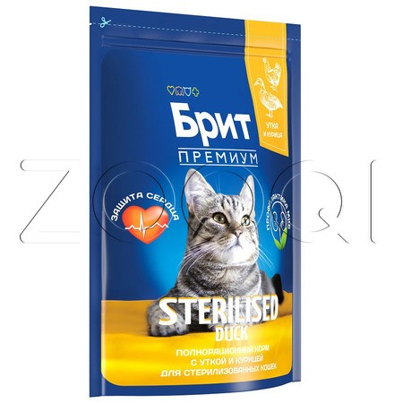 Корм Брит Премиум Cat Sterilised для кошек (утка, курица)