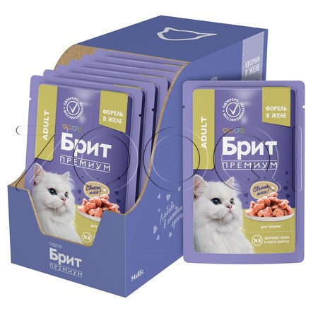 Пауч Брит Премиум Cat Adult для кошек (форель в желе), 85 г