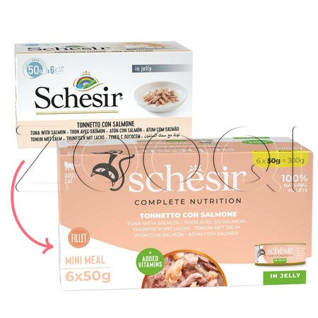 Консерва Schesir Cat Complete Nutrition для кошек (тунец, лосось), мультиупаковка 6 x 50 г