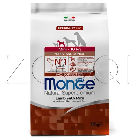 Monge Dog Speciality Line Monoprotein Mini Puppy/Junior для щенков и беременных собак мелких пород (ягненок, рис)
