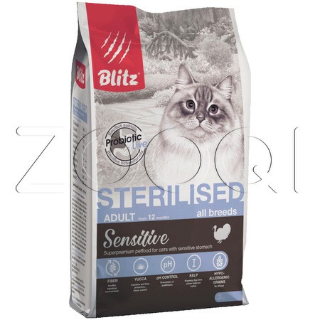 Blitz Sensitive Turkey Adult Sterilised Cat All Breeds для стерилизованных кошек (Индейка)