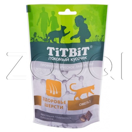 TiTBiT Хрустящие подушечки для кошек для здоровья шерсти (лосось), 60 г