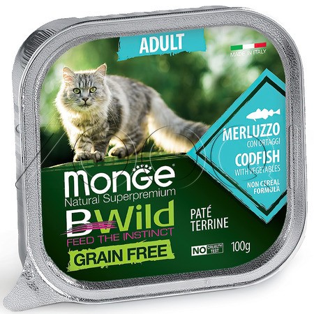Monge BWild Grain Free Wet Cod Fish Adult для взрослых кошек (треска, овощи), 100 г