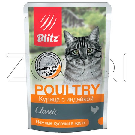 Blitz Classic Chicken & Turkey Adult Cat для взрослых кошек (Курица с индейкой в желе), 85 г