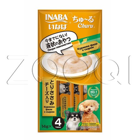 INABA Churu Пюре-лакомство для собак (куриное филе с сыром), 14 г x 4 шт