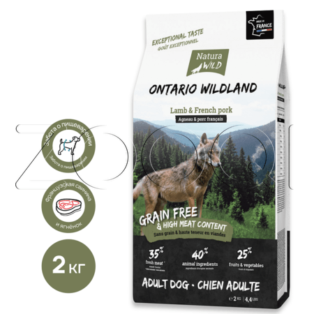 Natura Wild Dog Ontario Wildland Adult для взрослых привередливых собак всех пород (ягненок, французская свинина)