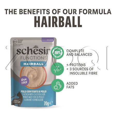 Мусс Schesir Cat Functions Hairball для кошек (курица, печень), 70 г