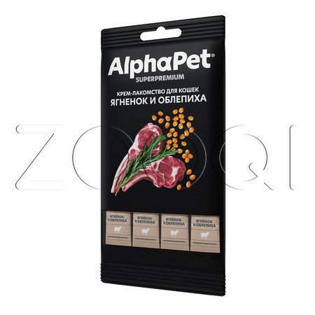 AlphaPet Superpremium Крем-лакомство для кошек (ягненок, облепиха), 48 г