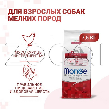 Корм Monge Dog Mini Adult Chicken & Rice для собак (курица, рис)