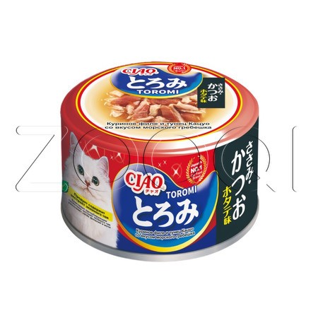 Консерва INABA CIAO Toromi для кошек (куриное филе, тунец Кацуо, морской гребешок), 80 г
