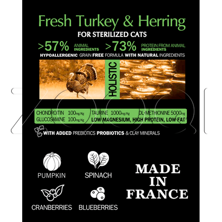 Ambrosia Grain Free Adult Sterilized Fresh Turkey & Herring для взрослых стерилизованных кошек всех пород (индейка, сельдь)