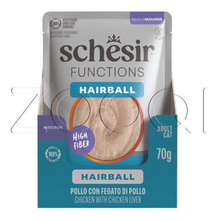 Мусс Schesir Cat Functions Hairball для кошек (курица, печень), 70 г