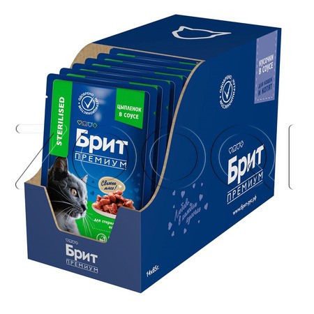 Пауч Брит Премиум Cat Sterilised для кошек (цыпленок в соусе), 85 г