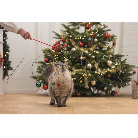 Beeztees Удочка «Рождественский олень» с кошачьей мятой для кошек, 45 см