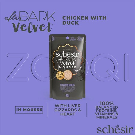 Schesir Cat After Dark Velvet Мусс из курицы и утки для взрослых кошек, 80 г