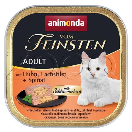 Консерва Vom Feinsten Adult для кошек (курица, филе лосося, шпинат), 100 г