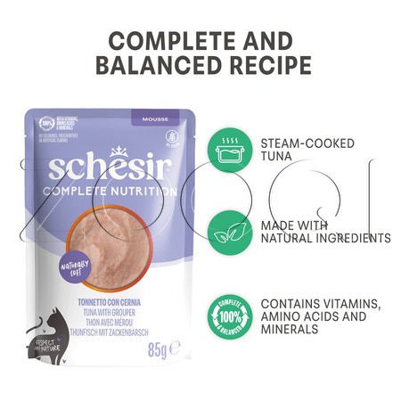 Мусс Schesir Cat Complete Nutrition для кошек (тунец, групер), 85 г