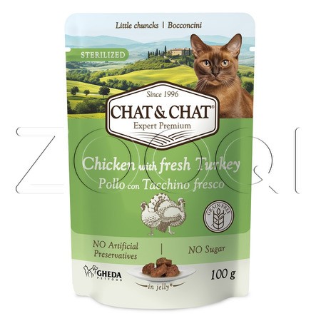 Пауч Chat&Chat Expert Premium для кошек (курица, индейка), 100 г