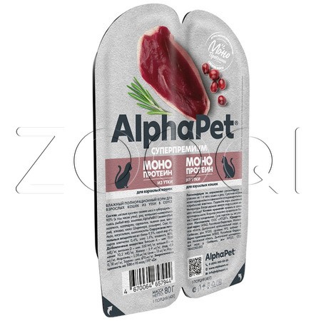 Рагу AlphaPet Superpremium MonoProtein для кошек (утка в соусе), 80 г