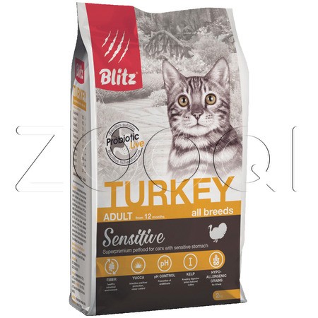 Blitz Sensitive Turkey Adult Cat All Breeds для взрослых кошек (Индейка)
