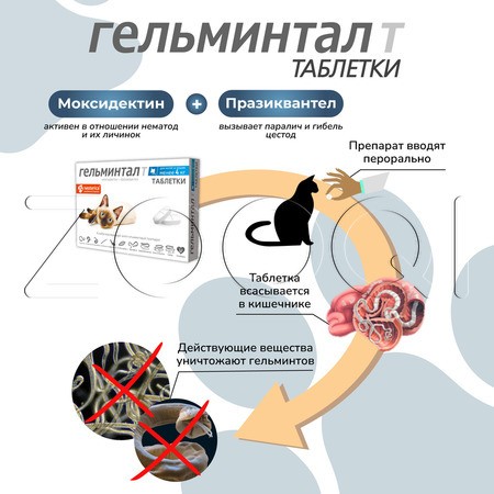 Гельминтал Т Таблетки для котят и кошек, 2 табл