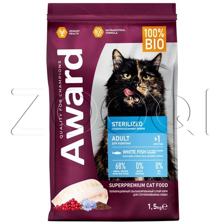 Корм Award Sterilized для кошек (белая рыба, лен, клюква, цикорий)