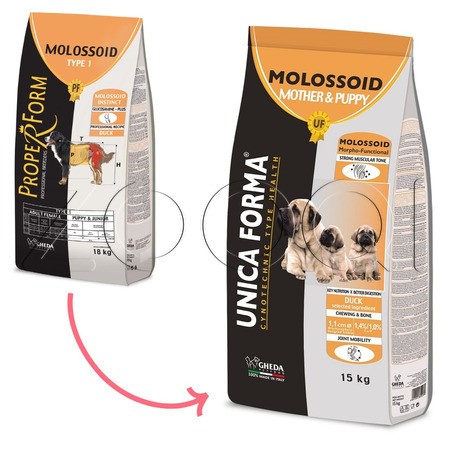 Корм Unica Forma Molossoid Mother & Puppy для беременных собак и щенков (утка), 15 кг